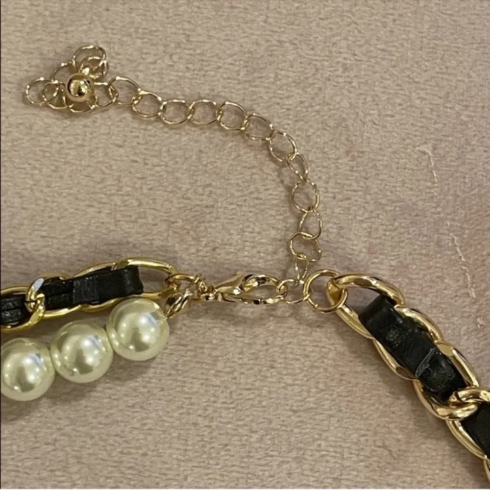 Chanel Gold and Black Chain Necklace with Pearl Accents - Picture 6 of 10
